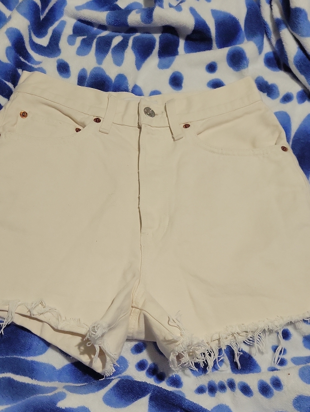 RE/DONE Women's 2 (26) Cream Denim Frayed Hem Shorts